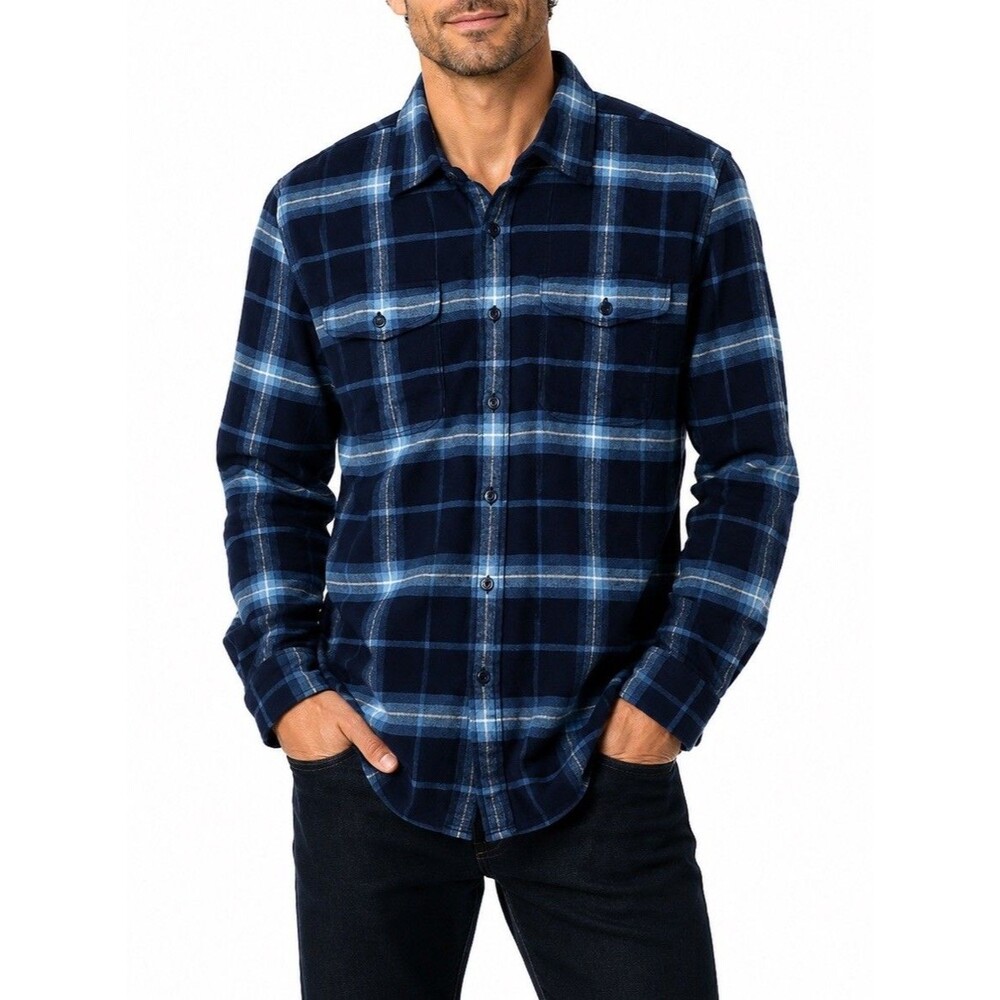 American Eagle Outfitters Flannel Shirt Men's XXL Navy Blue Plaid Button Up